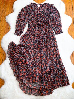 MISA LOS ANGELES + ANTHROPOLOGIE Gabriela Ruffled Chiffon Maxi Dress SZ Large